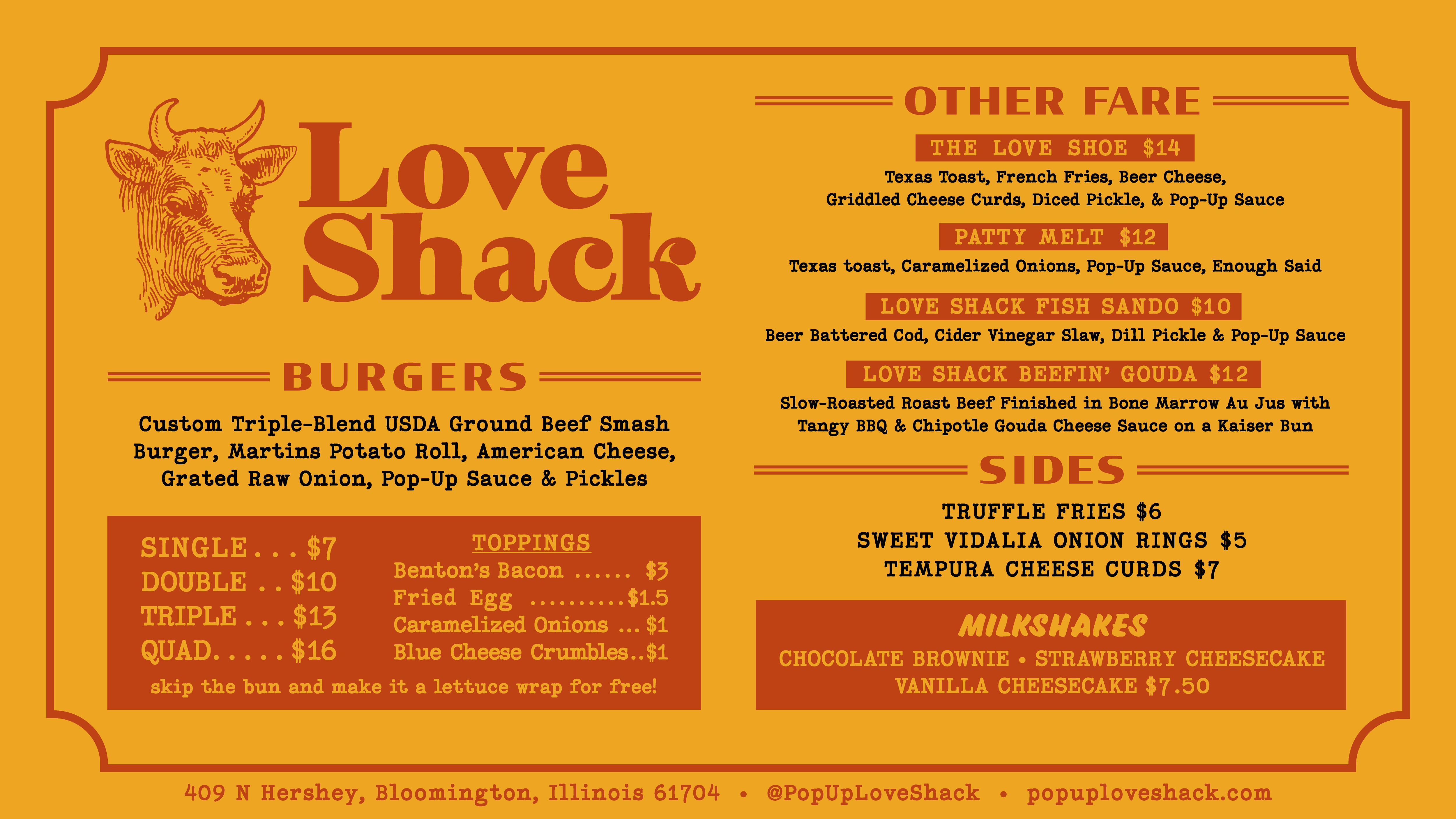 PopUp Presents The Love Shack TriBlend Smash Burgers Bloomington, IL
